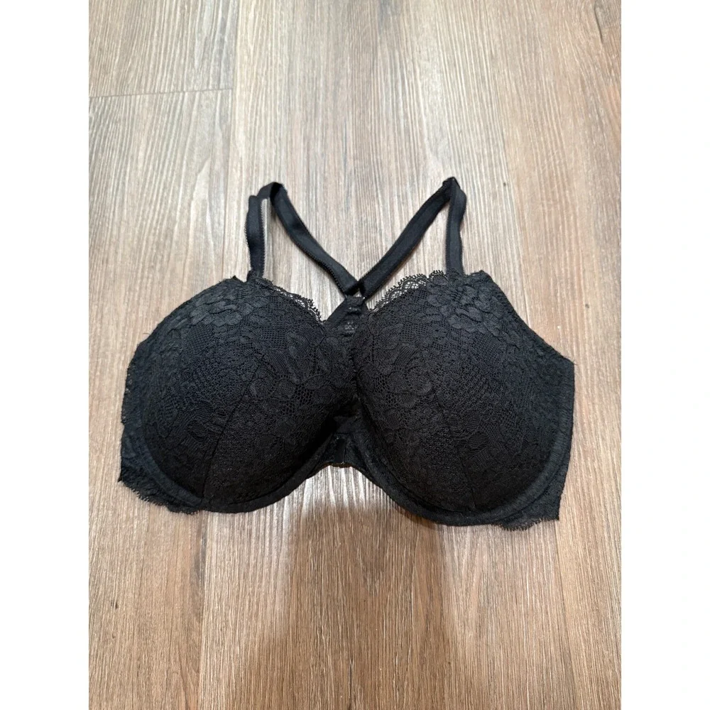 Victoria's Secret Dream Angels Demi Racerback Bra Black Lace Front Close 34DD